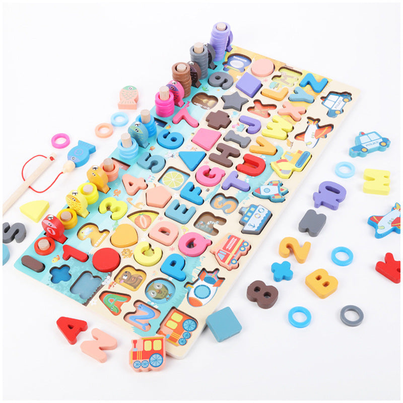 Montessori Wooden Math Fishing Board Educational Toy for Kids, 1-3 Years Old